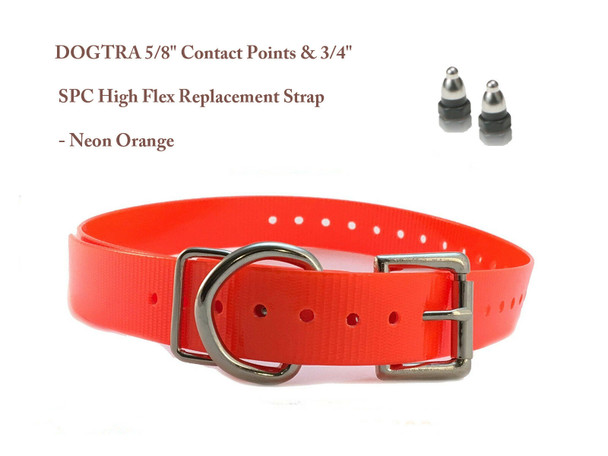 Dogtra 5/8" Contact Points & 3/4" Sparky Pet Co High Flex Replacement Strap - Neon Orange