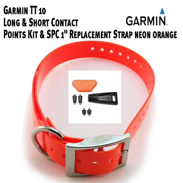 Garmin TT 10 Long & Short Contact Points & Sparky Pet Co 1" Replacement Strap Neon Orange