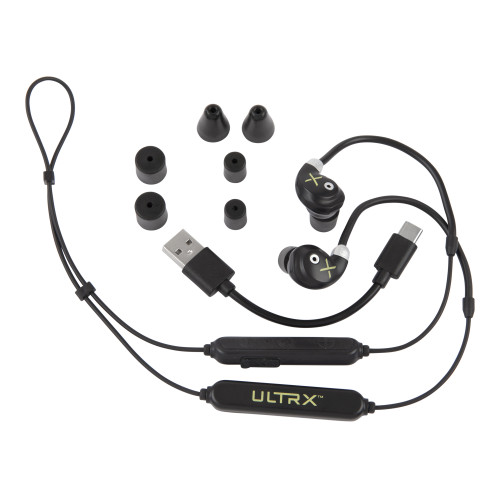 Allen Company, ULTRX E-Bud Neckband, Electronic Ear Plug, NRR 19-30 dB, Bluetooth 5.3, Rechargeable, Black - 4159