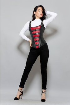 Red Black Leather Corset Danita front