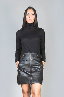 Full Grain Leather Skirt With Belt GABBY  front detail