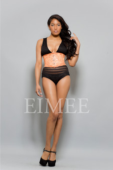 Orange brocade underbust corset SELEENA front view