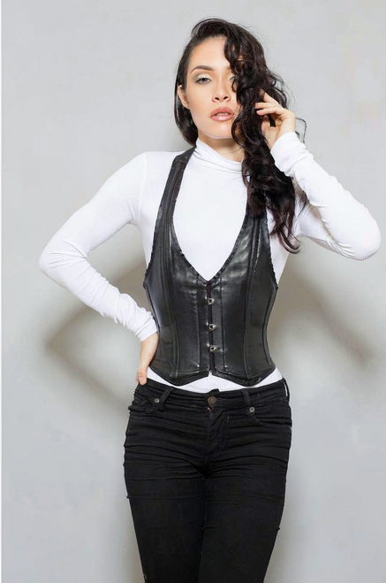 Leather black top for ladies