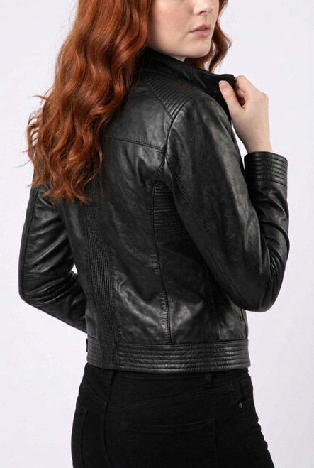 Real Leather Biker Style Jacket Stretch