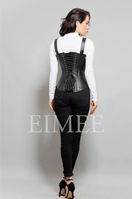 Red Black Leather Corset Danita back