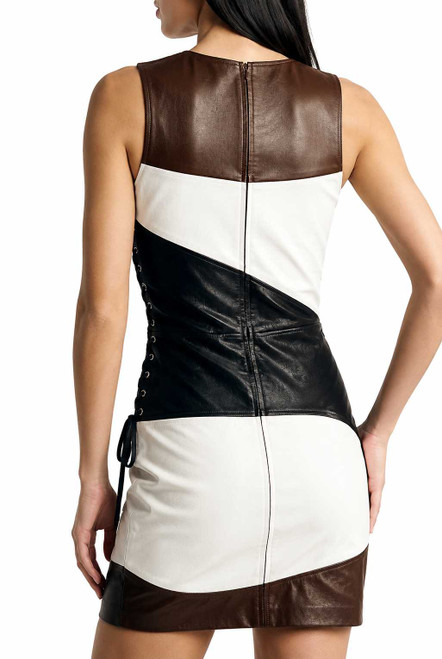 Stunning Ladies Leather Dress Top Costume Stylish Figure Hugging Custom Made MD104  Back view
