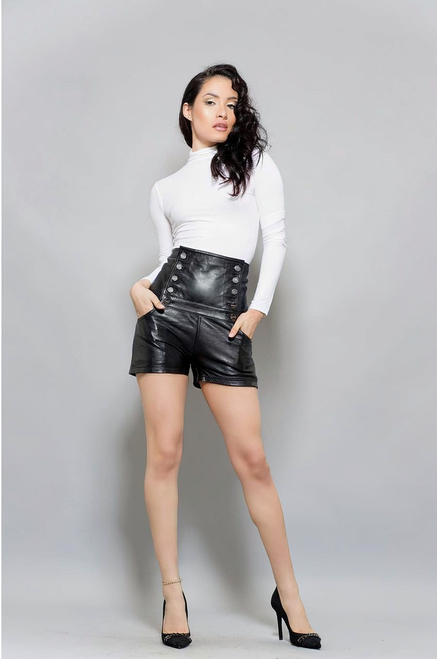 Leather Shorts High Waisted Ladies Jeans Style Skinny Sexy Tight Fit SH15 WIREE front