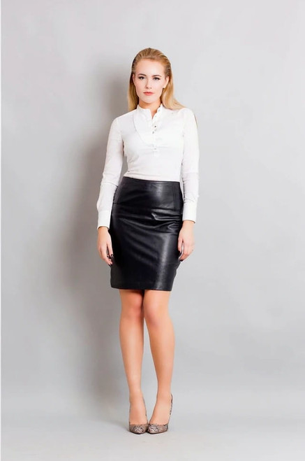 Full Grain Leather Sheath Office Skirt CHANI  front