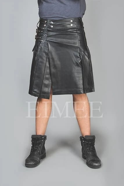 Men’s full grain goat leather kilt RAFFEL front view