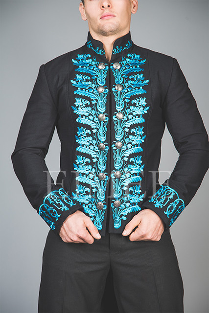 Full front view of Eimee Men's Blue Wedding Tailcoat KENTZ