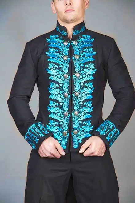 Full front view of Eimee Men's Blue Wedding Tailcoat KENTZ