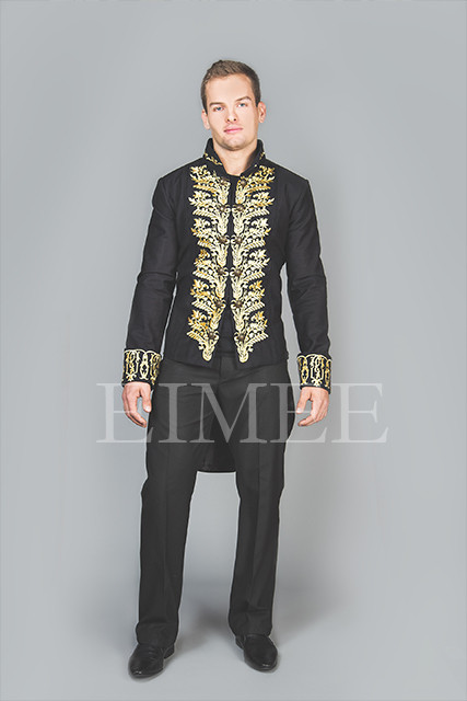 Black Cotton Tailcoat KENTZ – Back tail silhouette displayed on model.