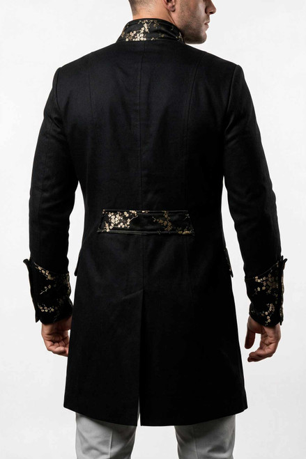 Black Cotton Mens Gothic Steampunk Outfit Vintage Dress Coat Pirate Top SPFL
