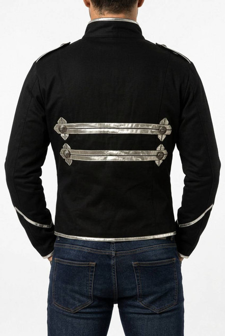 Men's black cotton jacket – detail of stitching and finish back view