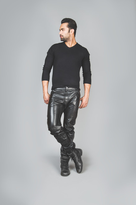 Styled outfit featuring ROMAYO leather jeans