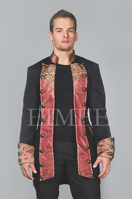 Men's maroon tailcoat for a dramatic Steampunk or Gothic look