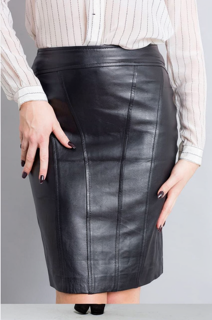 Full Grain Leather Pencil Skirt OREEN front detail