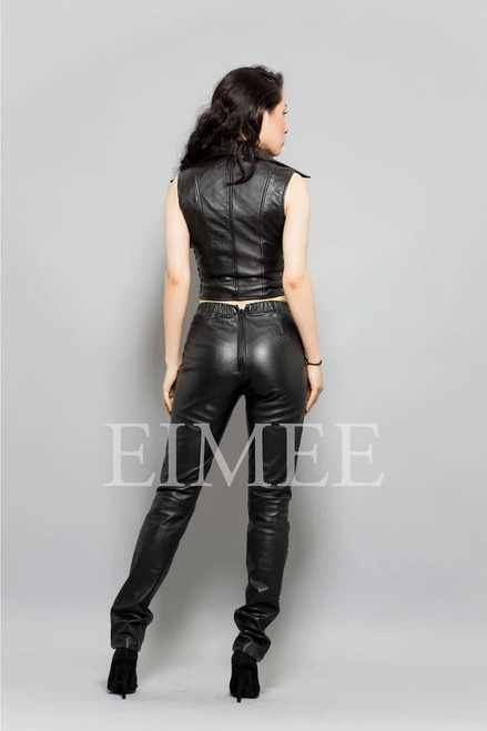 Soft Leather Short Waist Coat Womens Top MAHA  back view