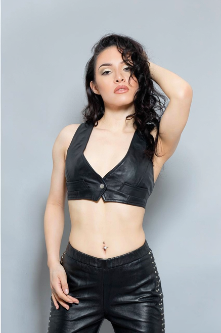 Stylish leather short vest waistcoat TERSA front view