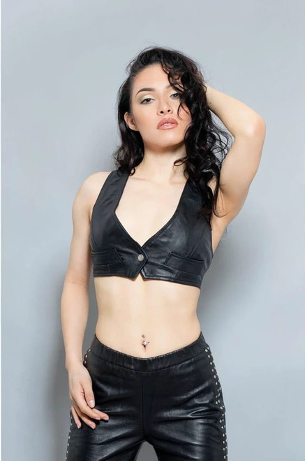Stylish leather short vest waistcoat TERSA front view
