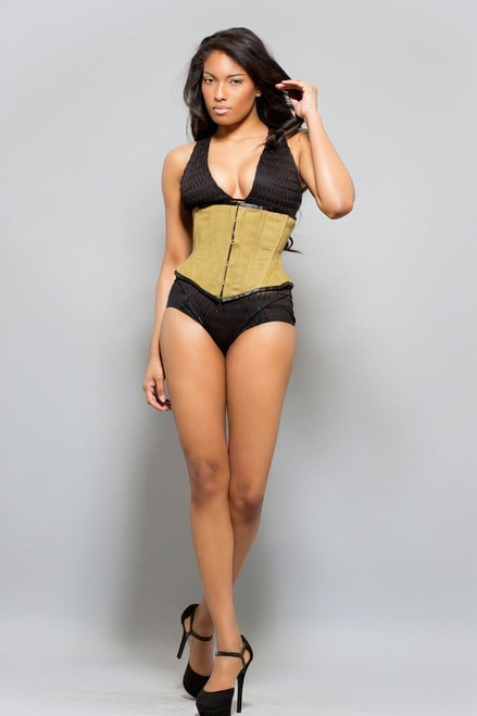 Green cotton Strong underbust Corset CHERISH - front view.