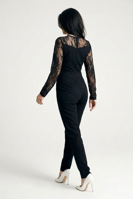Elegant Women's Jumpsuit Playsuit All in One Dress with Mesh Arms Black