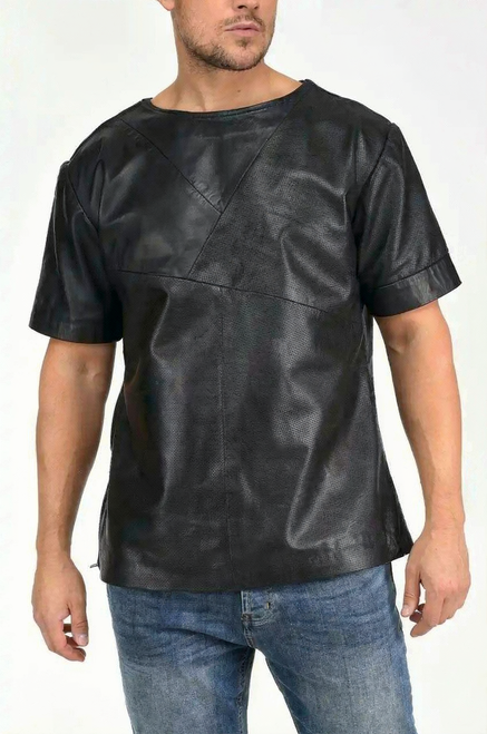 Leather T-Shirt For Men - front