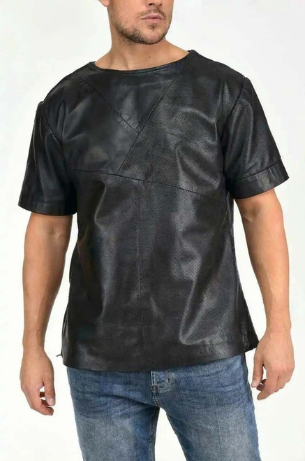 Leather T-Shirt For Men - front