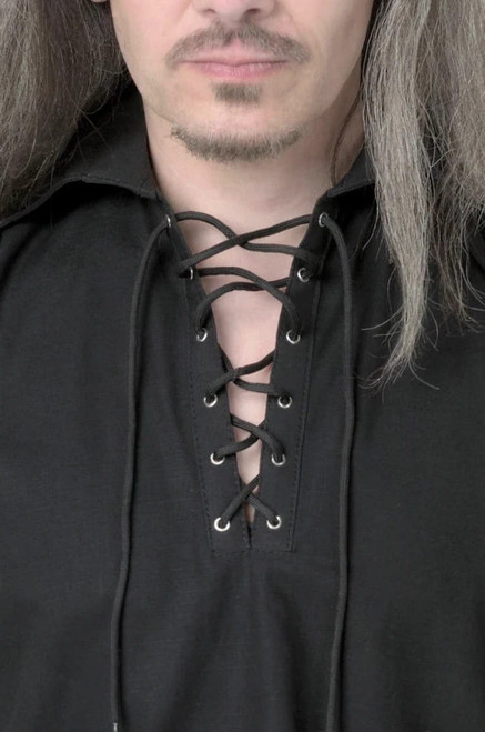 Black cotton kilt shirt long sleeves front view