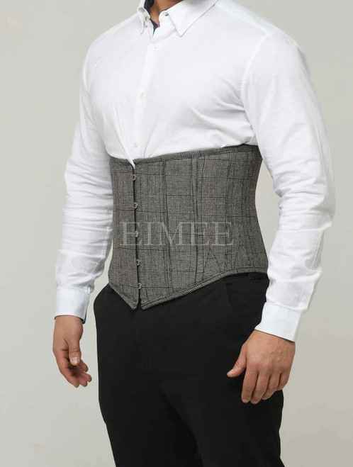 Men's Corset Grey Check Wool Underbust - side