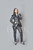 Full view of black leather burlesque Victorian jacket on mannequin