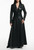 Women's black leather coat by eimee, front view