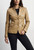 Front view of ladies tan leather blazer jacket “AMY” with tailored fit and classic stylish design