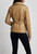 Back view of tan leather jacket showing smooth finish and adjustable belt detail