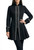 Front view of black gothic Victorian frock coat with medieval-inspired steampunk design and fitted waist