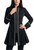 Front view of black gothic Victorian frock coat with medieval-inspired steampunk design and fitted waist