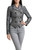 Front view of ladies black Victorian flock tailcoat steampunk jacket with fitted waist and decorative buttons