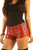 front view of the form-fitting Red Leather Hot Pants for women, showcasing the vibrant color and micro-mini length
