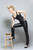 Overbust strapped leather corset GRACEY front view on white background