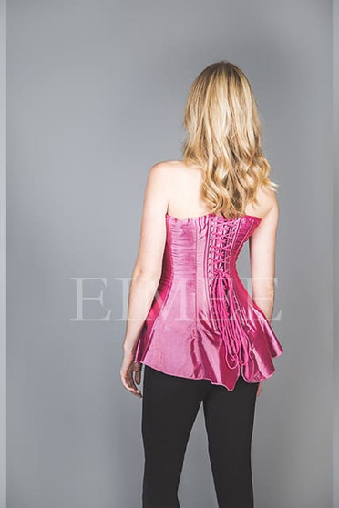 SHANEECE Silk Corseted Skirt Boned Basque - back lacing view.