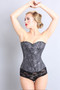 Black brocade corset with steel bones ANOUSHKA front view