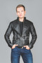 Men's Tight Fit MOTO Black Leather Jacket - front view.