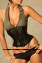 Eimee Super Strong Black Leather Underbust Waspie Corset front view