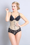 Tan leather under-bust steampunk corset UNIS front view