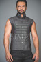 Front view of men’s steampunk military waistcoat vest with fitted design and decorative buttons