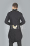 Black Cotton Tailcoat KENTZ – Back view showing tailcoat length and embroidery detail.