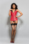 Red Leather Double Steel‑Boned Corset MAURI – Front view on mannequin
