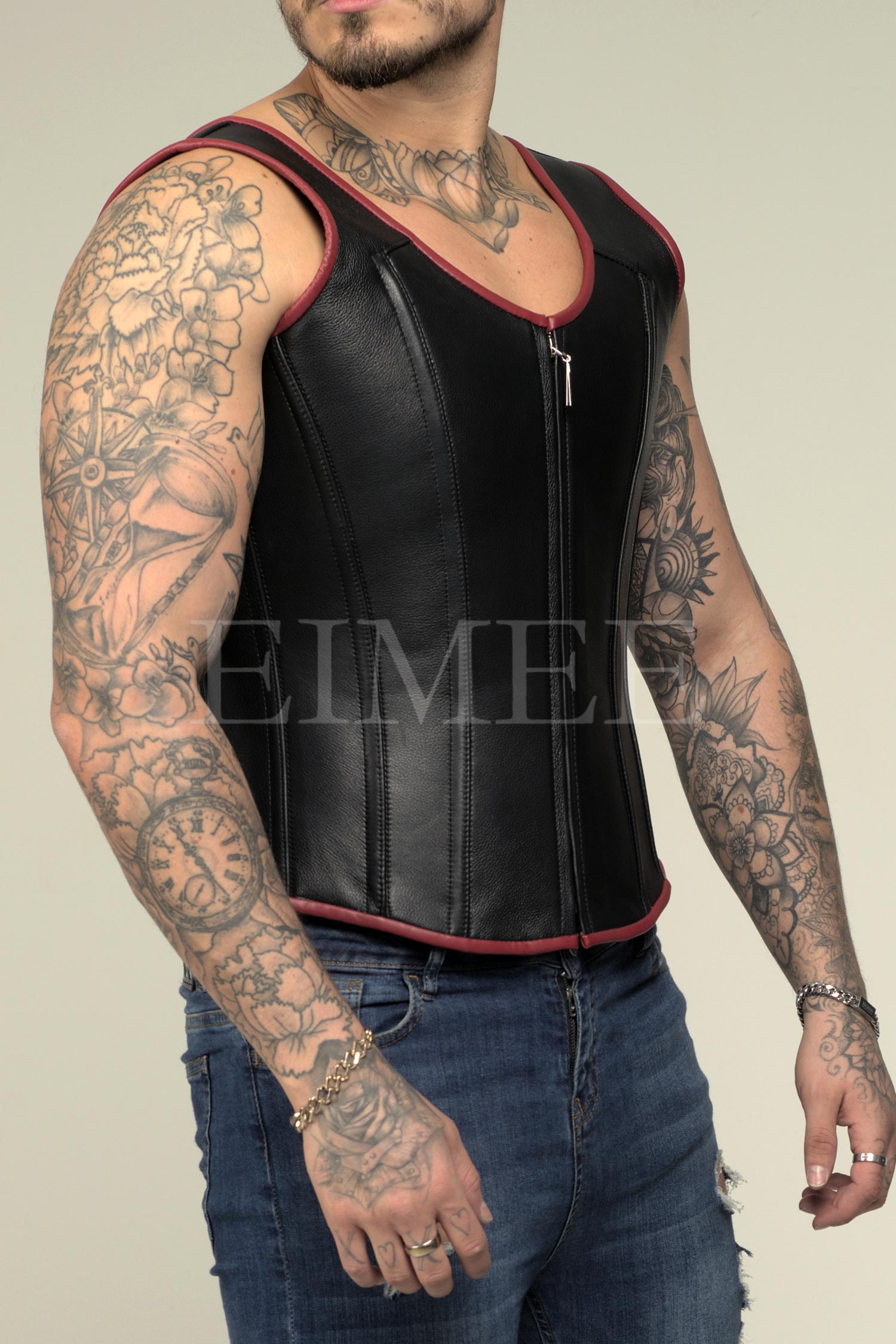 Men's Leather Corset Waistcoat Victorian Steel Boned