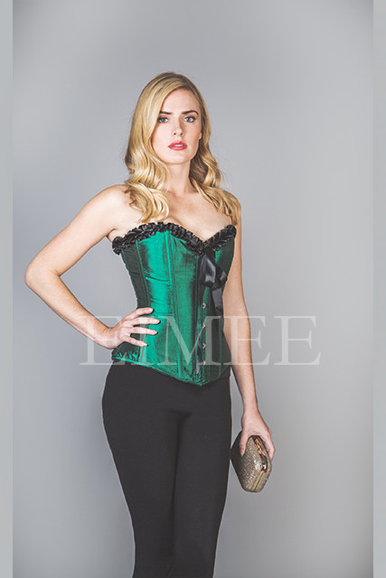 ASOS DESIGN boned corset in pleated metallic green