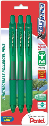 EnerGel-X Retractable Green Gel Pen 3 pk. school